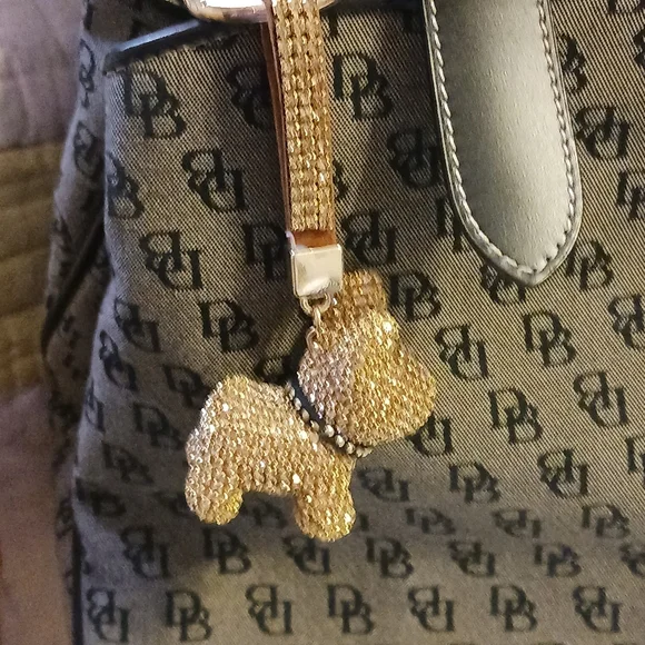 NWOT Gold Rhinestone Dog Bag Charm, Large Sparkly Key Chain - Picture 6 of 9
